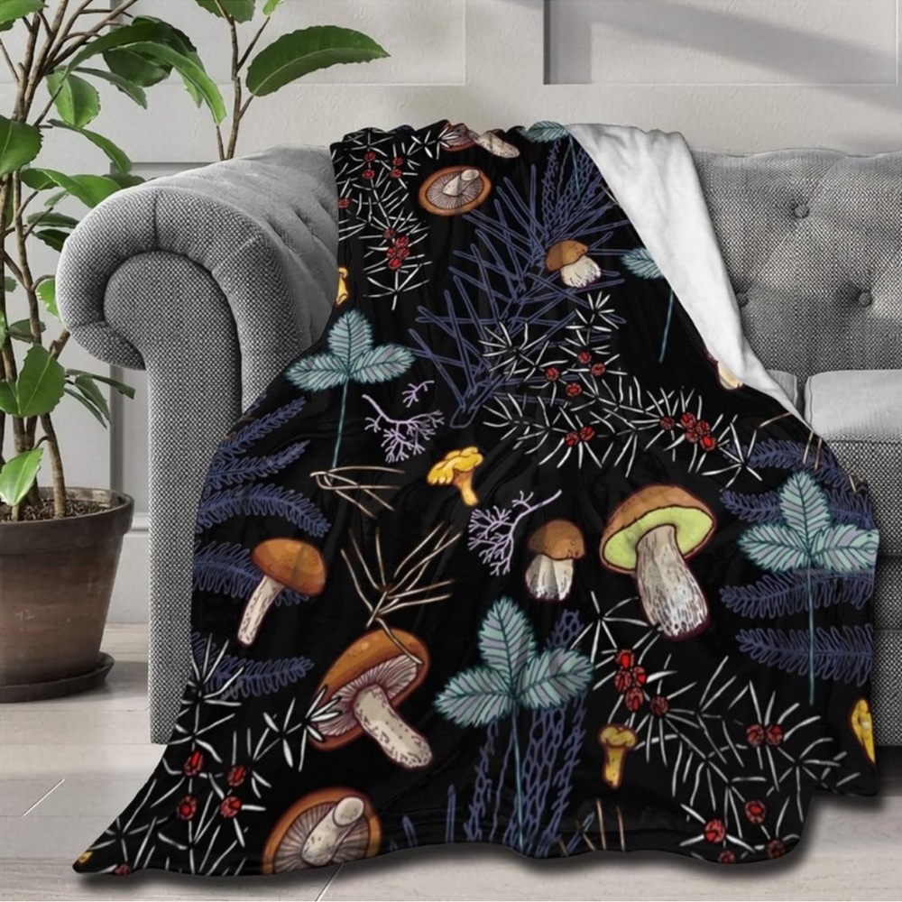 Wild Forest Mushrooms Throw Blanket